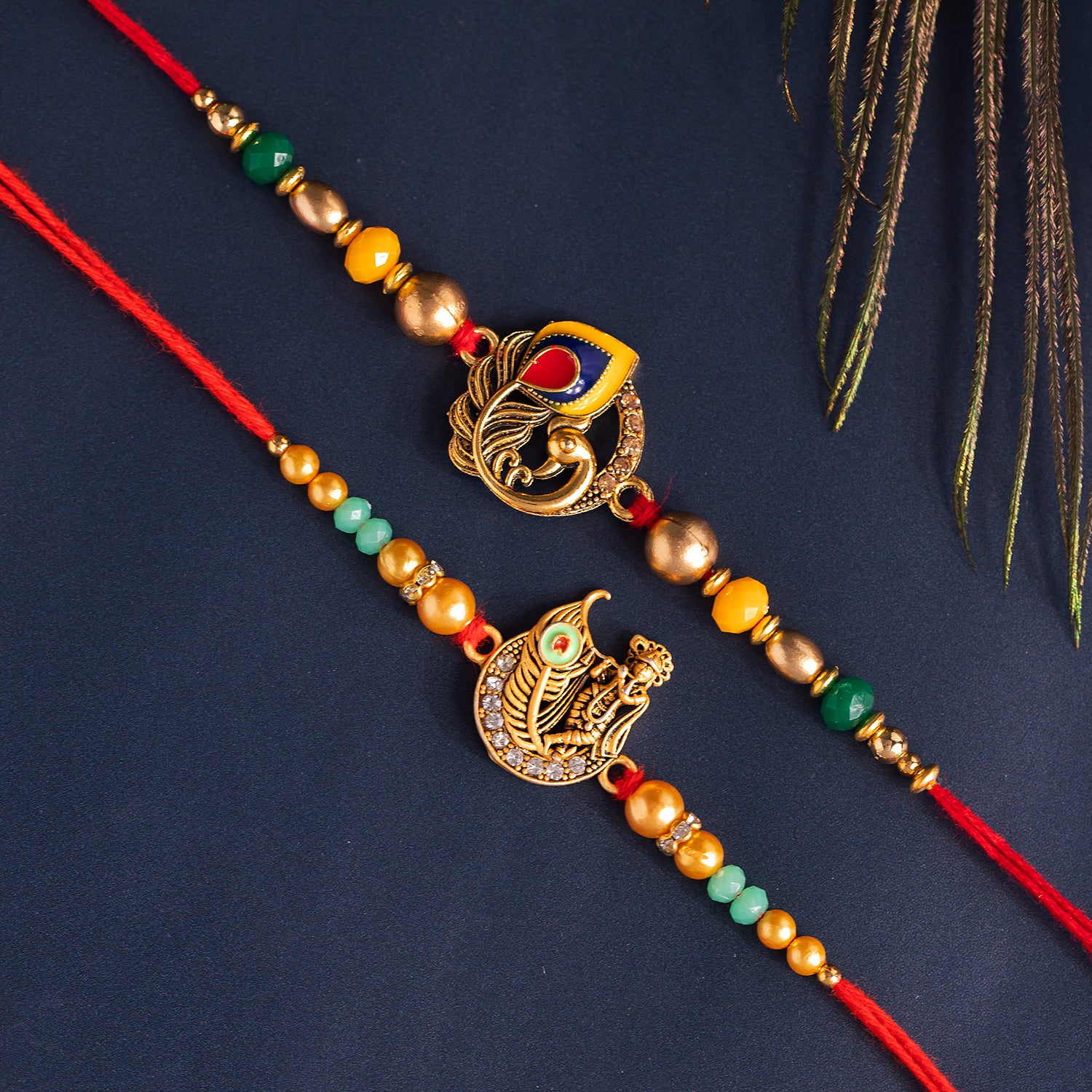 Lord Krishna Mor Pankh Rakhi Combo For Brother