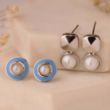 Trendy Pearl Pop Duo Earrings Set