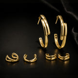 Trendy Golden Luxe Hoop & Ear Cuff Earrings Combo