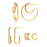 Golden Arc Sparkle Hoop Combo Earrings