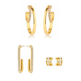 Golden Arc Sparkle Hoop Combo Earrings