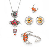 Navratri Oxidised Silver Jewellery Combo Set – Enamel Pendant Chain Ring Kada and Earrings | Ethnic Style | Gift for Women
