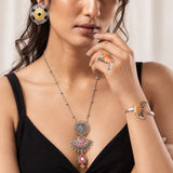 Navratri Oxidised Silver Jewellery Combo Set – Enamel Pendant Chain Ring Kada and Earrings | Ethnic Style | Gift for Women