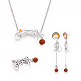 Navratri Oxidised Silver Jewellery Combo Set – Mantra Pendant Chain and Rudraksha Earrings | Ethnic Style | Gift for Women