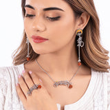 Navratri Oxidised Silver Jewellery Combo Set – Mantra Pendant Chain and Rudraksha Earrings | Ethnic Style | Gift for Women