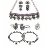 Navratri Oxidised Silver Jewellery Combo Set – Enamel Necklace Anklet Ring Bracelet and Earrings | Ethnic Style | Gift for Women
