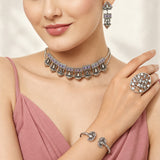 Navratri Oxidised Silver Jewellery Combo Set – Enamel Necklace Anklet Ring Bracelet and Earrings | Ethnic Style | Gift for Women