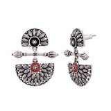 Navratri Oxidised Silver Jewellery Combo Set – Enamel Pendant Bracelet and Two Pairs of Earrings | Ethnic Style | Gift for Women