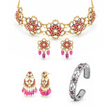 Navratri Jewellery Combo Set – Enamel Mirror Work Necklace Kada and Two Pairs of Earrings | Ethnic Style | Gift for Women