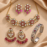 Navratri Jewellery Combo Set – Enamel Mirror Work Necklace Kada and Two Pairs of Earrings | Ethnic Style | Gift for Women