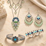 Navratri Oxidised Silver Jewellery Combo Set – Enamel Layered Necklace Ring Bracelet and Earrings | Ethnic Style | Gift for Women
