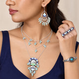 Navratri Oxidised Silver Jewellery Combo Set – Enamel Layered Necklace Ring Bracelet and Earrings | Ethnic Style | Gift for Women