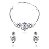 Navratri Oxidised Silver Jewellery Combo Set – Stone Necklace Set Two Rings and Two Bracelets | Ethnic Style | Gift for Women