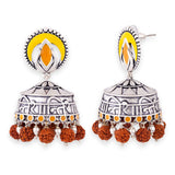 Navratri Oxidised Silver Jewellery Combo Set – Rudraksha Om Ring Earrings and Enamel Pendant | Ethnic Style | Gift for Women