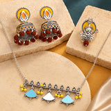 Navratri Oxidised Silver Jewellery Combo Set – Rudraksha Om Ring Earrings and Enamel Pendant | Ethnic Style | Gift for Women