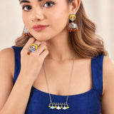 Navratri Oxidised Silver Jewellery Combo Set – Rudraksha Om Ring Earrings and Enamel Pendant | Ethnic Style | Gift for Women