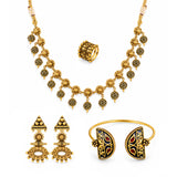 Navratri Antique Gold Jewellery Combo Set – Enamel Necklace Ring Bracelet and Earrings | Ethnic Style | Gift for Women