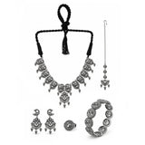 Navratri Oxidised Silver Jewellery Combo Set – Peacock Necklace Earrings Maangtika Ring and Bracelet | Ethnic Style | Gift for Women