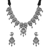 Navratri Oxidised Silver Jewellery Combo Set – Peacock Necklace Earrings Maangtika Ring and Bracelet | Ethnic Style | Gift for Women