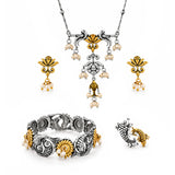 Navratri Dual Tone Oxidised Jewellery Combo Set – Fish Motif Peacock Necklace Earrings Kada and Ring | Ethnic Style | Gift for Women