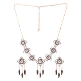 Navratri Oxidised Silver Jewellery Combo Set – Floral Feather Necklace Earrings Ring and Anklet | Ethnic Style | Gift for Women