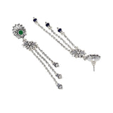 Navratri Oxidised Silver Jewellery Combo Set – Green Stone Earrings Fan Pendant Chain and Ring | Ethnic Style | Gift for Women