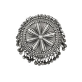 Navratri Oxidised Silver Jewellery Combo Set – Green Stone Earrings Fan Pendant Chain and Ring | Ethnic Style | Gift for Women