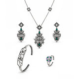 Navratri Oxidised Silver Jewellery Combo Set – Enamel Ring Floral Bracelet Pendant and Earrings | Ethnic Style | Gift for Women
