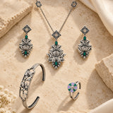 Navratri Oxidised Silver Jewellery Combo Set – Enamel Ring Floral Bracelet Pendant and Earrings | Ethnic Style | Gift for Women