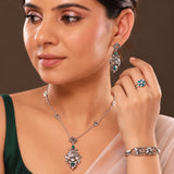 Navratri Oxidised Silver Jewellery Combo Set – Enamel Ring Floral Bracelet Pendant and Earrings | Ethnic Style | Gift for Women