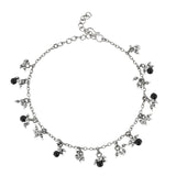 Navratri Oxidised Silver Jewellery Combo Set – Stone Floral Ring and Black Bead Anklet | Ethnic Style | Gift for Women