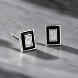 Men Collection Silver American Diamond Enamel Rectangular Stud Earring for Men