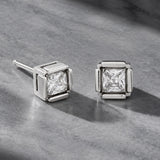 Men Collection Oxidised Silver Princess Cut American Diamond Square Stud Earring for Men