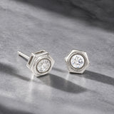 Men Collection Silver American Diamond Hexagon Stud Earring for Men with Everyday and Classic Styling