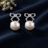 Pearl Essentials Elira Bow Pearl CZ Stud Earrings