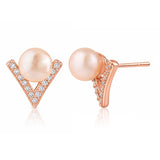Pearl Essentials Elira Chevron Pearl CZ Stud Earrings