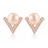 Pearl Essentials Elira Chevron Pearl CZ Stud Earrings