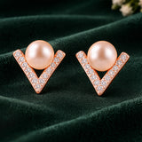 Pearl Essentials Elira Chevron Pearl CZ Stud Earrings