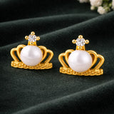 Pearl Essentials Elira Crown Pearl CZ Stud Earrings