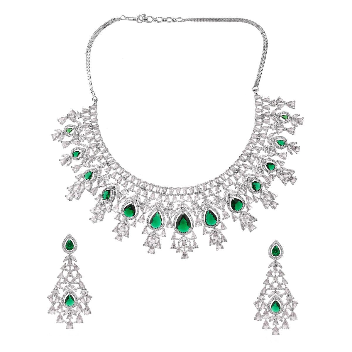 Sparkling Elegance Green and White CZ Jewellery Set