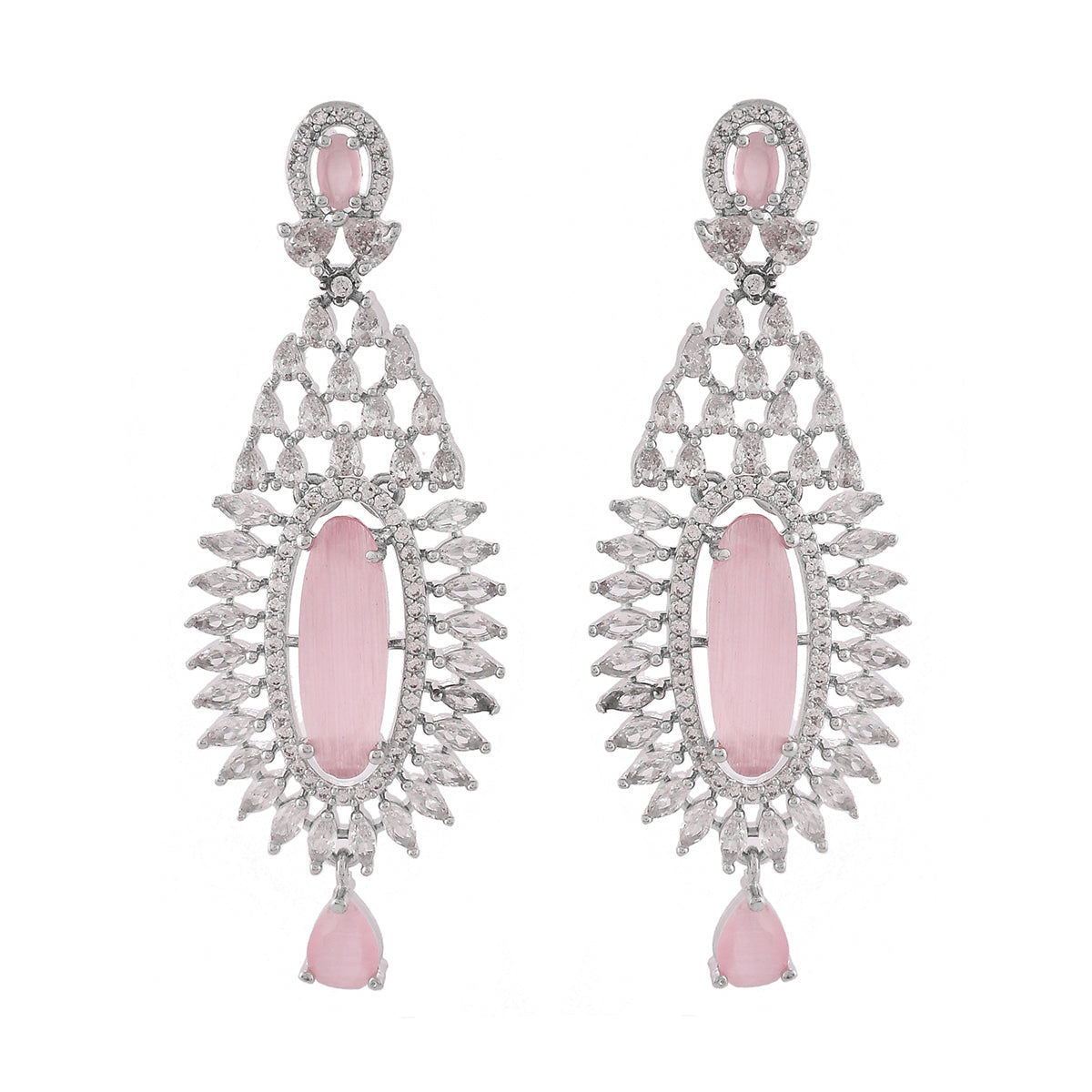 Sparkling Elegance Light Pink and White CZ Chandelier Earrings