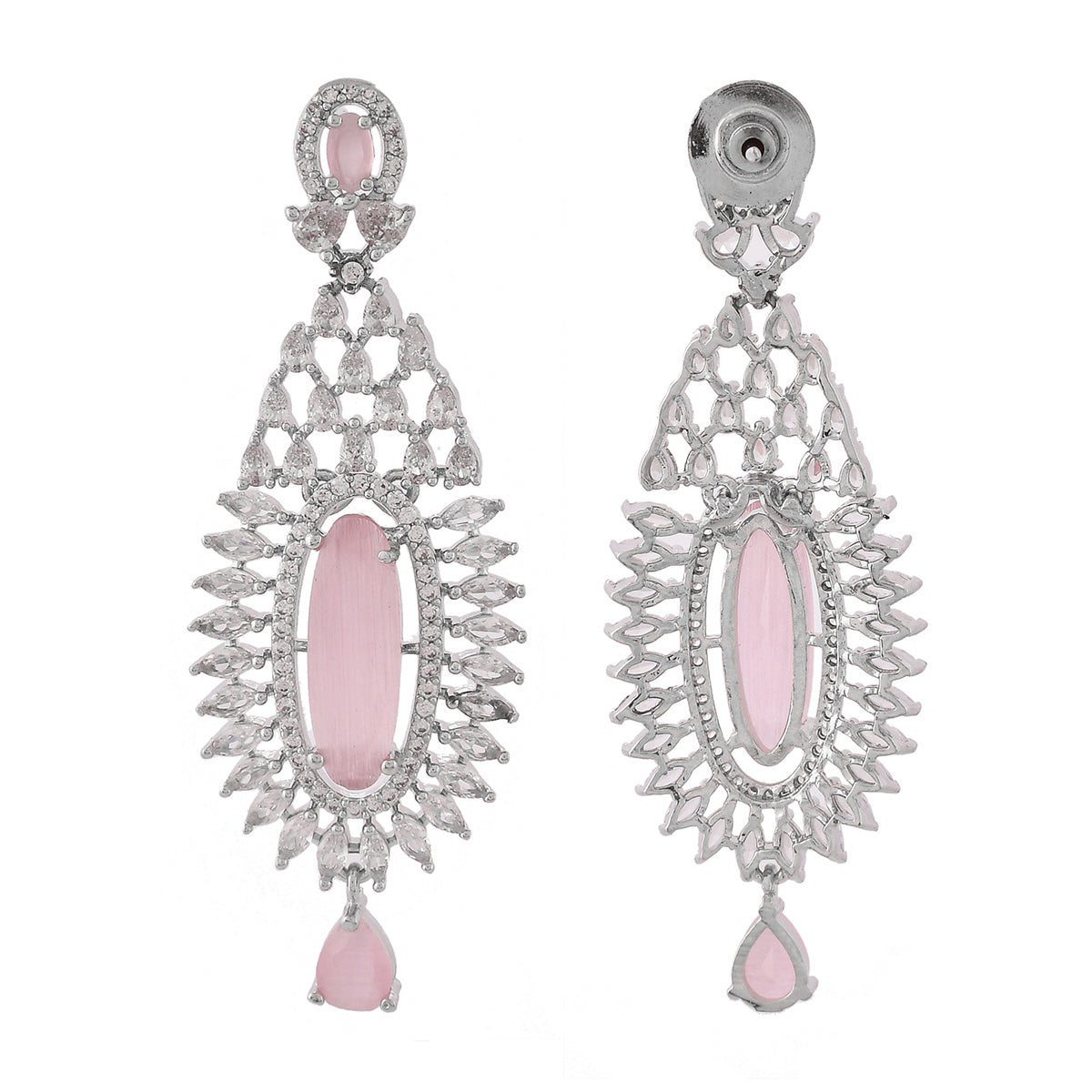 Sparkling Elegance Light Pink and White CZ Chandelier Earrings
