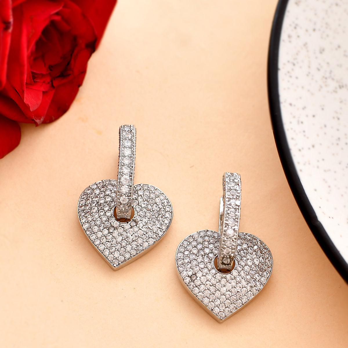 Sparkling Elegance Hearts Round Cut CZ Huggie Earrings