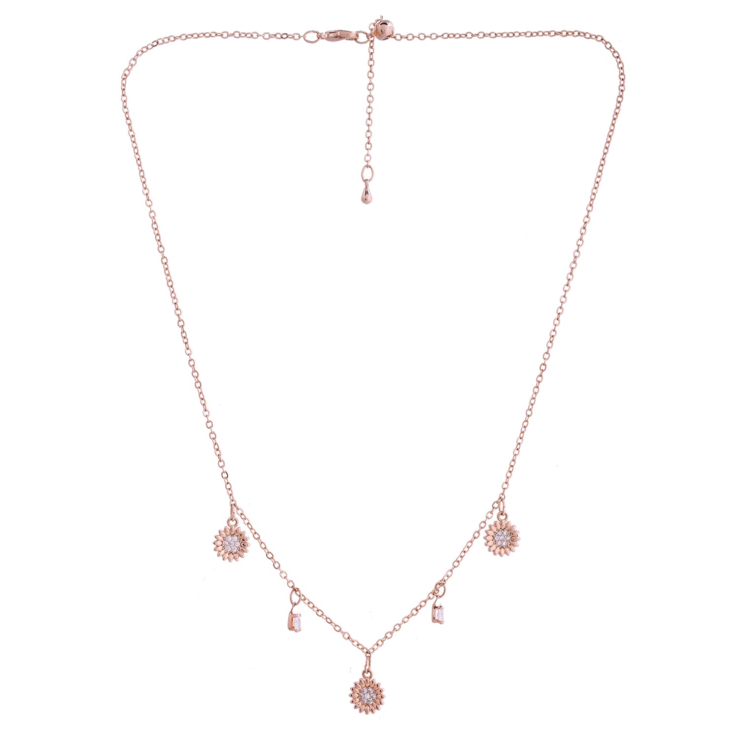 Sparkling Elegance Wildflower Charm Rose Gold Necklace