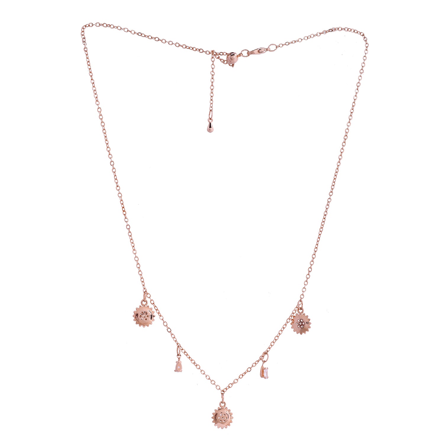 Sparkling Elegance Wildflower Charm Rose Gold Necklace