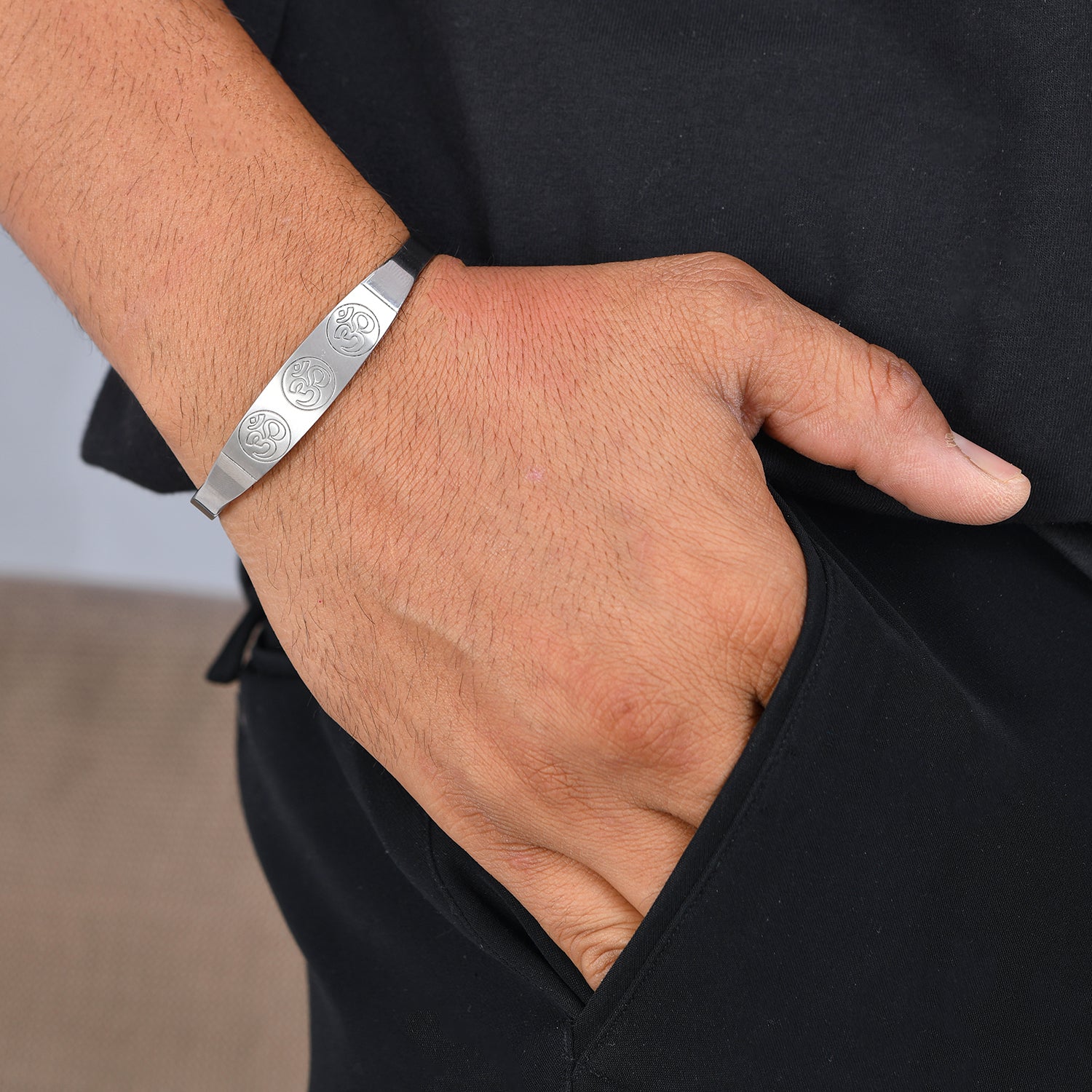 Signature Trinity Om Mantra Kada Mens Bracelet - Main Image