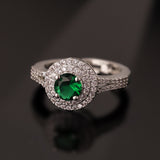 Sparkling Elegance Emerald Halo Statement Ring