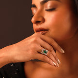 Sparkling Elegance Emerald Frame Statement Ring