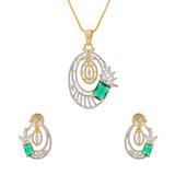 Gold Elegance Emerald Aura American Diamond Pendant Set
