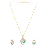 Gold Elegance Emerald Aura American Diamond Pendant Set